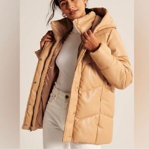 Abercrombie & fitch ultra mid-length vegan leather woman’s puff jacket